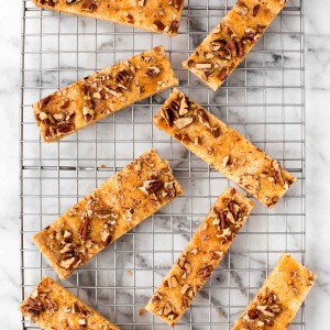 Pecan shortbread bars are delicious strips of buttery shortbread topped with crunchy nuts. Prepped in under 10 minutes with only 6 simple ingredients. | bakehousedesserts.com